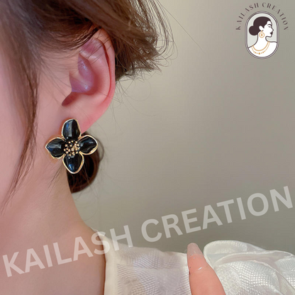 Gold Plated Rose Flower Hibiscus Earrings for Women Stylish