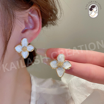 Gold Plated Rose Flower Hibiscus Earrings for Women Stylish