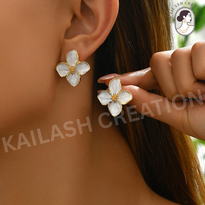 Gold Plated Rose Flower Hibiscus Earrings for Women Stylish