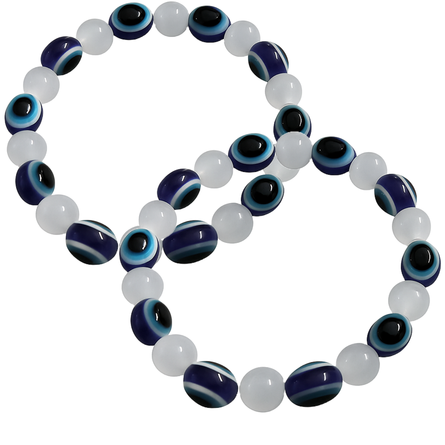 Black & Milky White Evil Eye Bracelet Beads Set for Men & Women