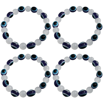 Black & Milky White Evil Eye Bracelet Beads Set for Men & Women