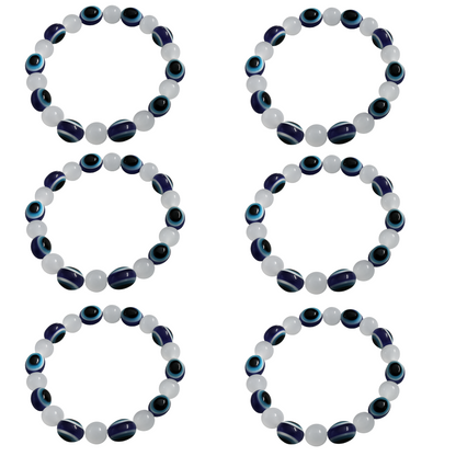 Black & Milky White Evil Eye Bracelet Beads Set for Men & Women