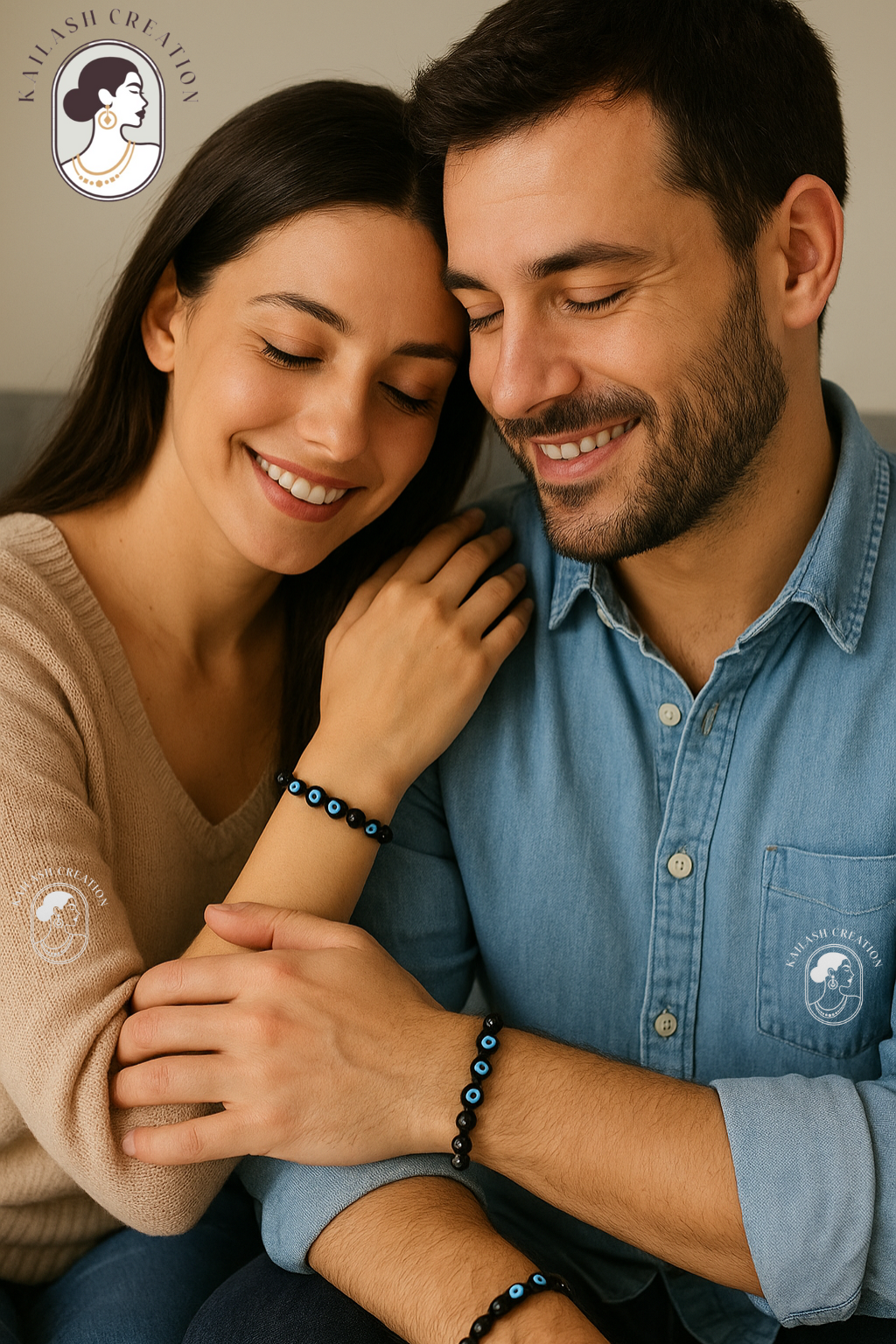 Black & Milky White Evil Eye Bracelet Beads Set for Men & Women