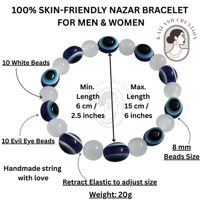 Black & Milky White Evil Eye Bracelet Beads Set for Men & Women