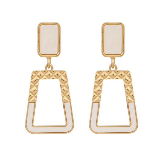 Minimalist White Cutout Geometric Dangle Earrings for Girls & Women Stylish