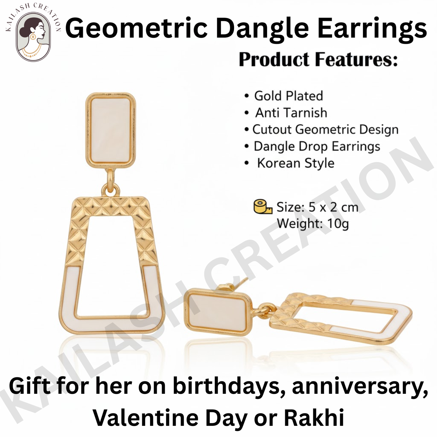 Minimalist White Cutout Geometric Dangle Earrings for Girls & Women Stylish