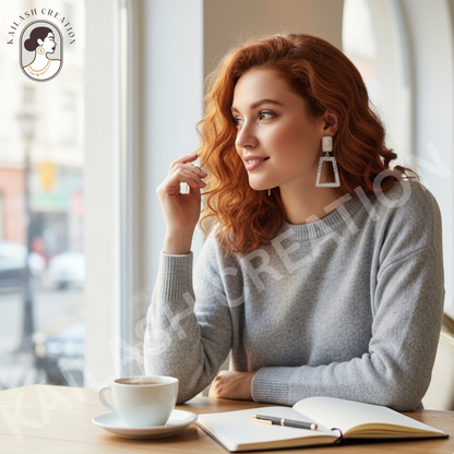 Minimalist White Cutout Geometric Dangle Earrings for Girls & Women Stylish