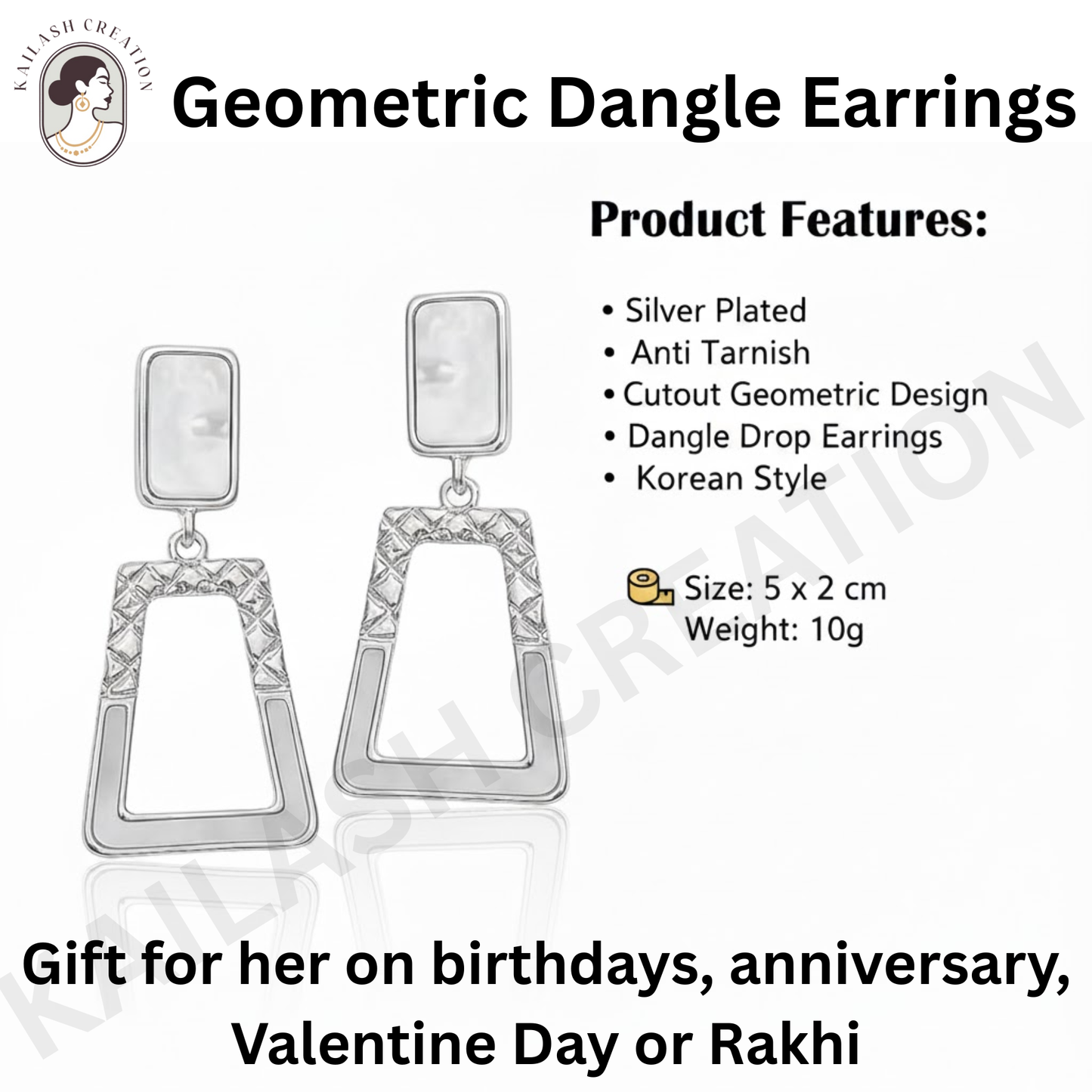Minimalist White Cutout Geometric Dangle Earrings for Girls & Women Stylish