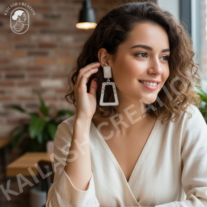 Minimalist White Cutout Geometric Dangle Earrings for Girls & Women Stylish