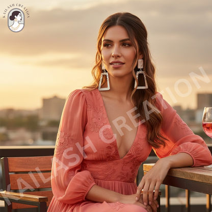 Minimalist White Cutout Geometric Dangle Earrings for Girls & Women Stylish