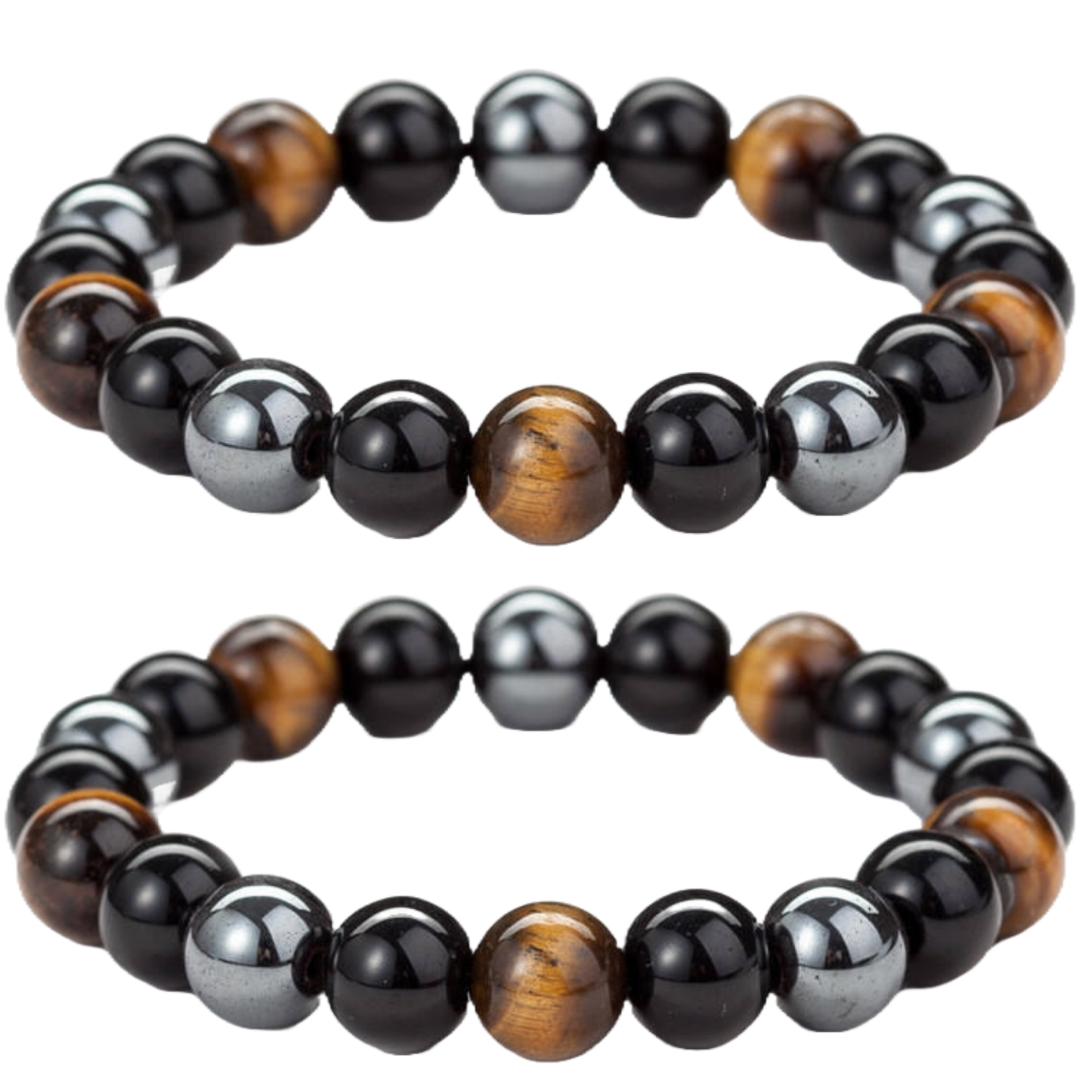 Unisex Tiger Eye Triple Protection Bracelet with Hematite & Black Obsidian