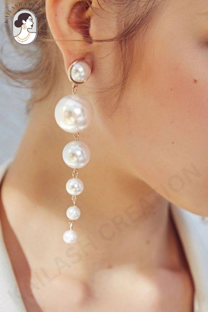 Elegant Long Pearl Chain Drop Earrings for Women & Girls