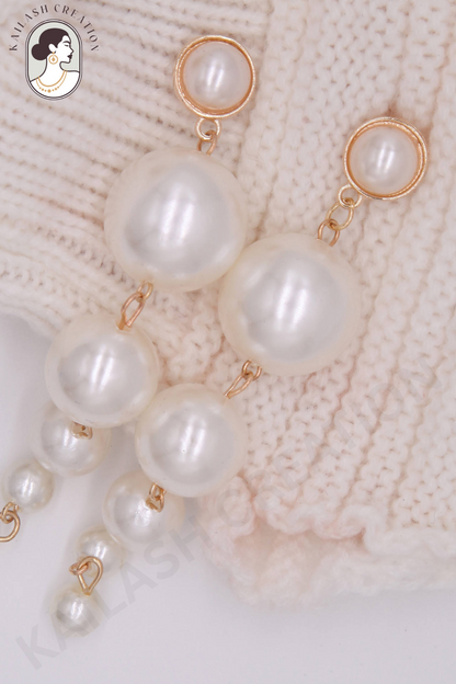 Elegant Long Pearl Chain Drop Earrings for Women & Girls