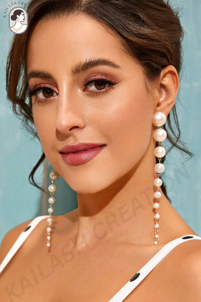Elegant Long Pearl Chain Drop Earrings for Women & Girls