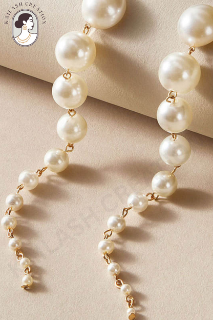 Elegant Long Pearl Chain Drop Earrings for Women & Girls