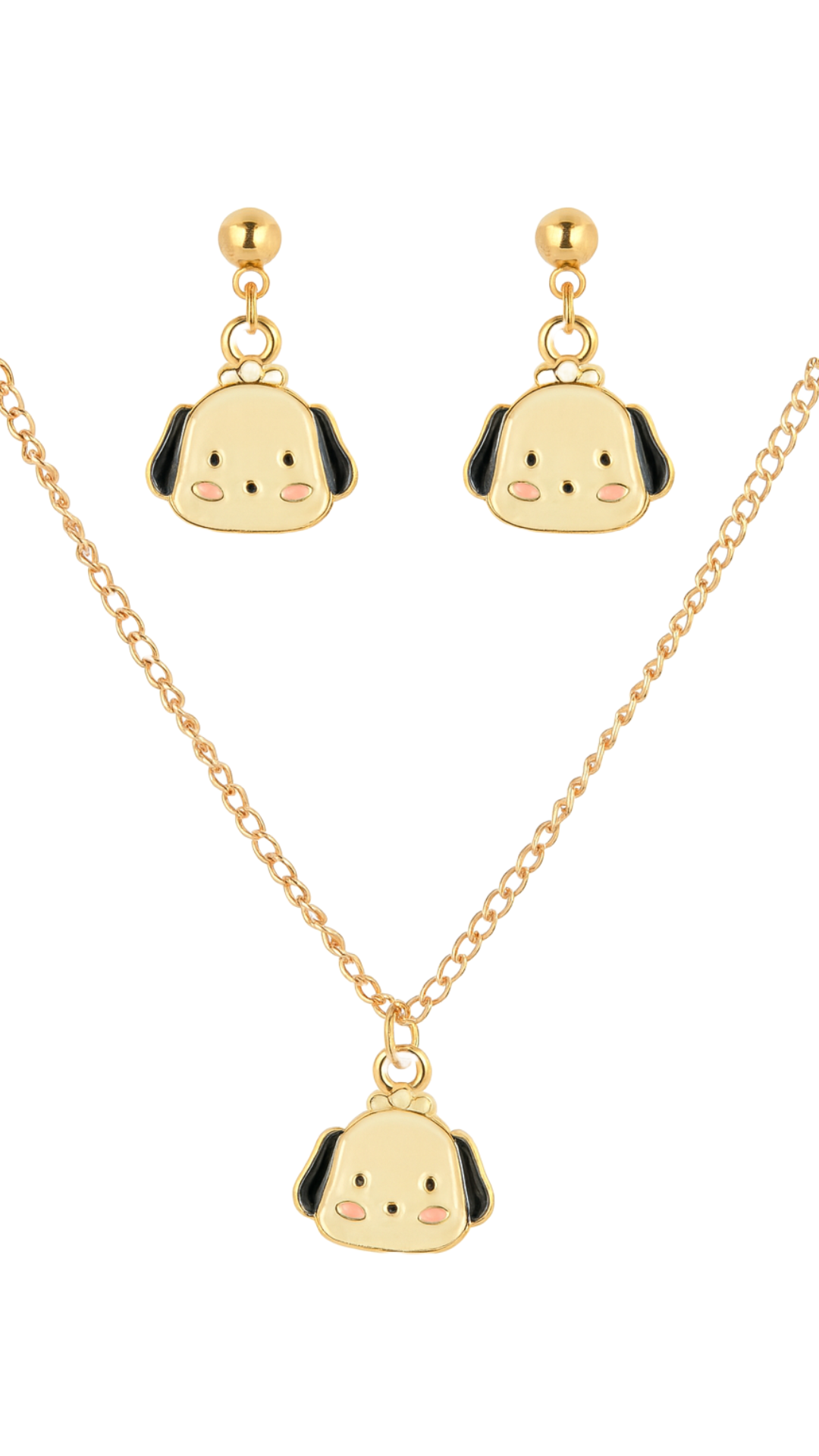 Cute Puppy Face Pendant Necklace & Earrings Set for Girls