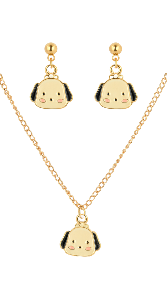 Cute Puppy Face Pendant Necklace & Earrings Set for Girls