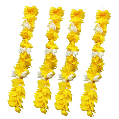 Reusable Artificial Mogra Flower Hair Garland for Women - Off White and Yellow - 15 Inches