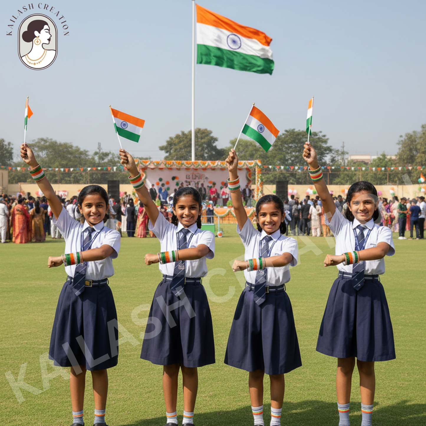 Tiranga Tricolor Metal Bangles Set for Kids, Women & Girls