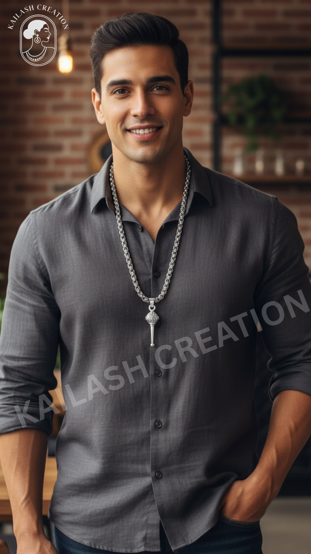 Anti Tarnish Stainless Steel Hanuman Ji Gada Design Pendant for Boys and Men