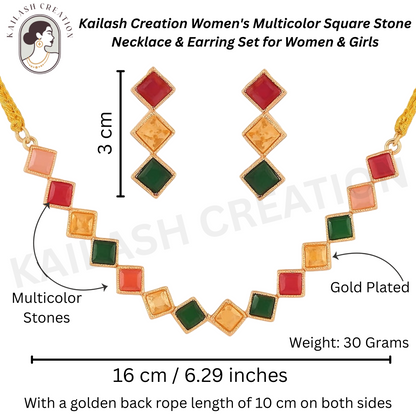 Multicolor Square Stone Necklace & Earring Set for women and Girls