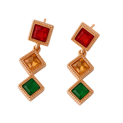 Multicolor Square Stone Necklace & Earring Set for women and Girls
