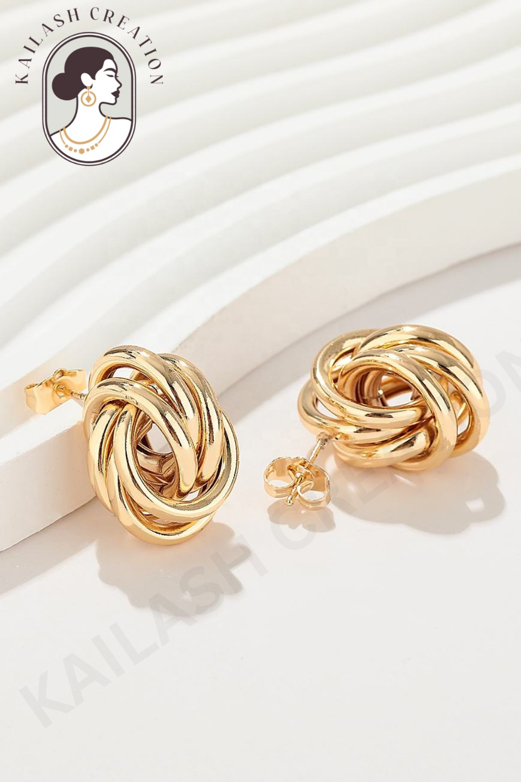 Classic Knot Gold Plated Stud Earrings for Women