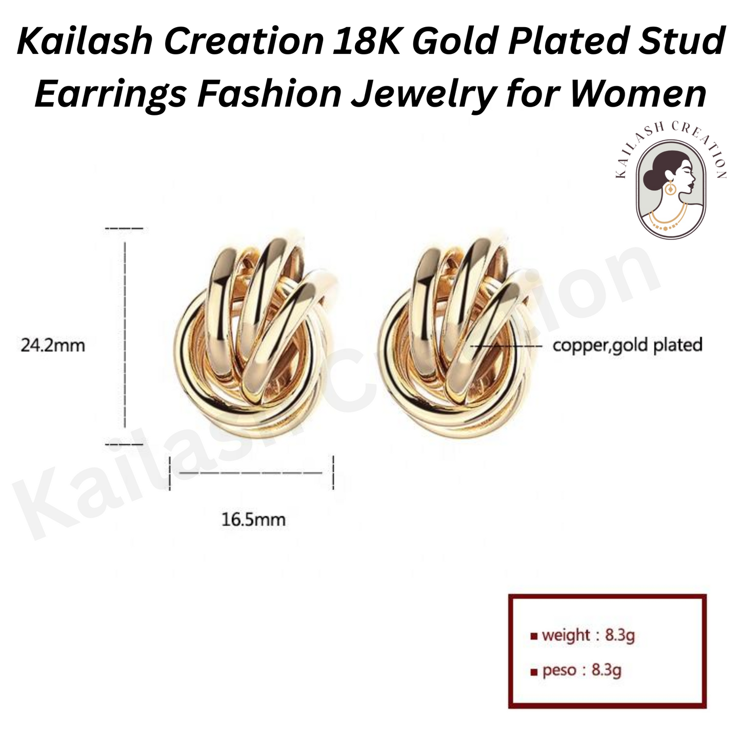 Classic Knot Gold Plated Stud Earrings for Women
