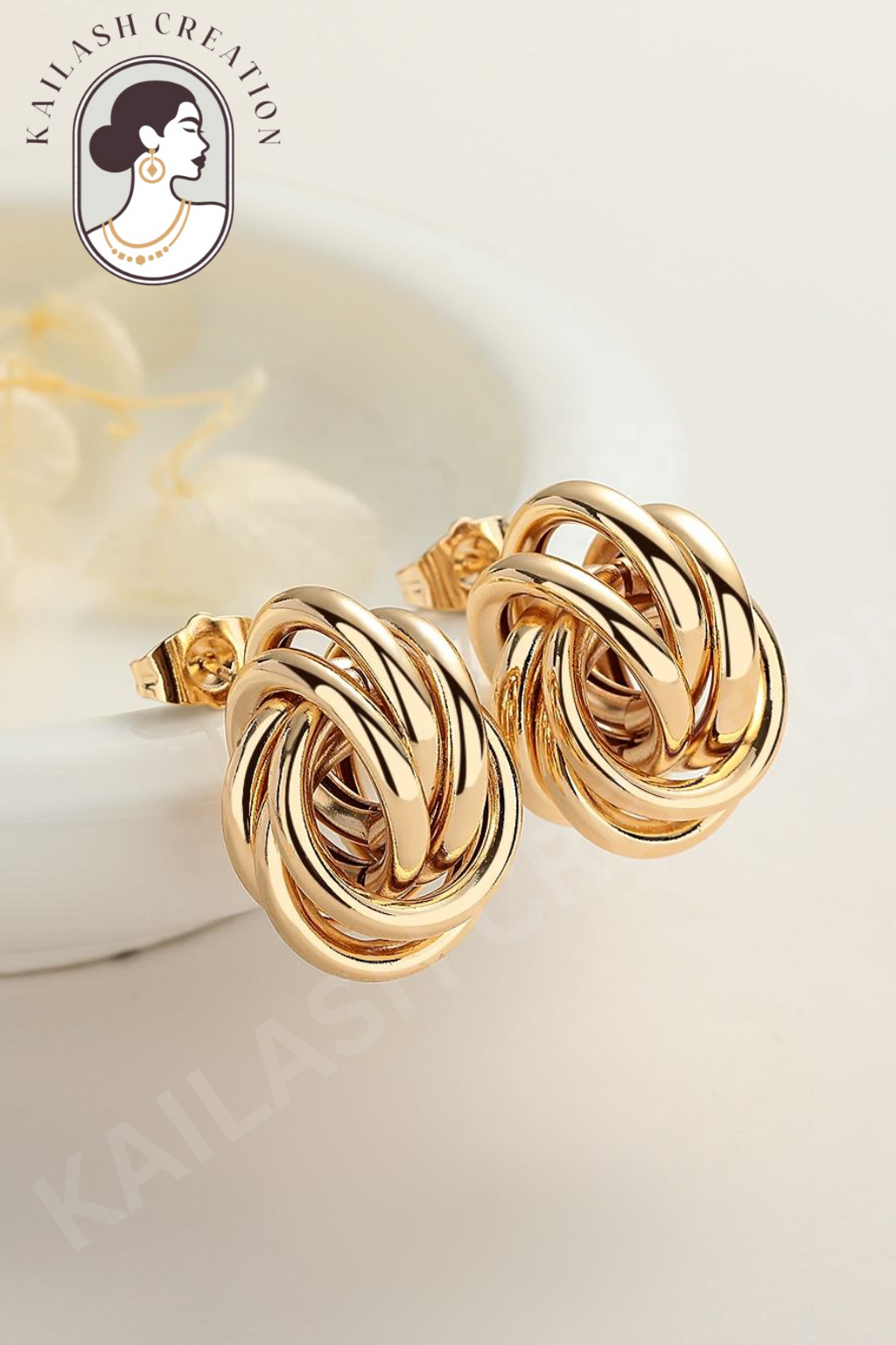 Classic Knot Gold Plated Stud Earrings for Women