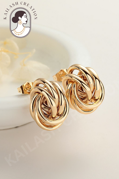 Classic Knot Gold Plated Stud Earrings for Women