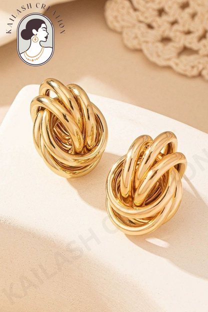 Classic Knot Gold Plated Stud Earrings for Women
