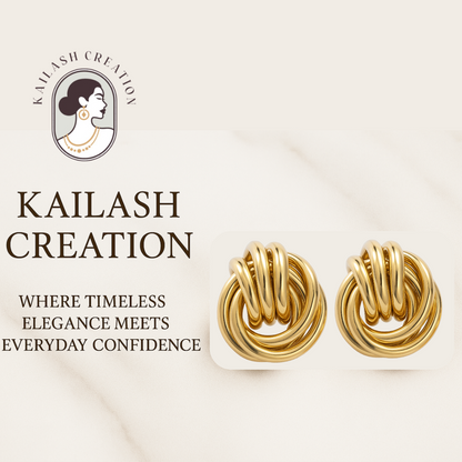 Classic Knot Gold Plated Stud Earrings for Women