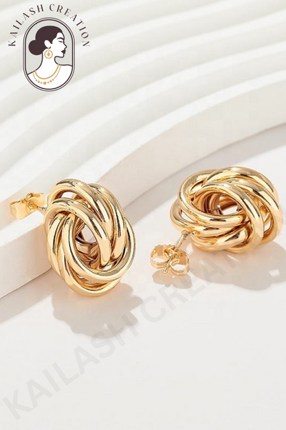 Classic Knot Gold Plated Stud Earrings for Women