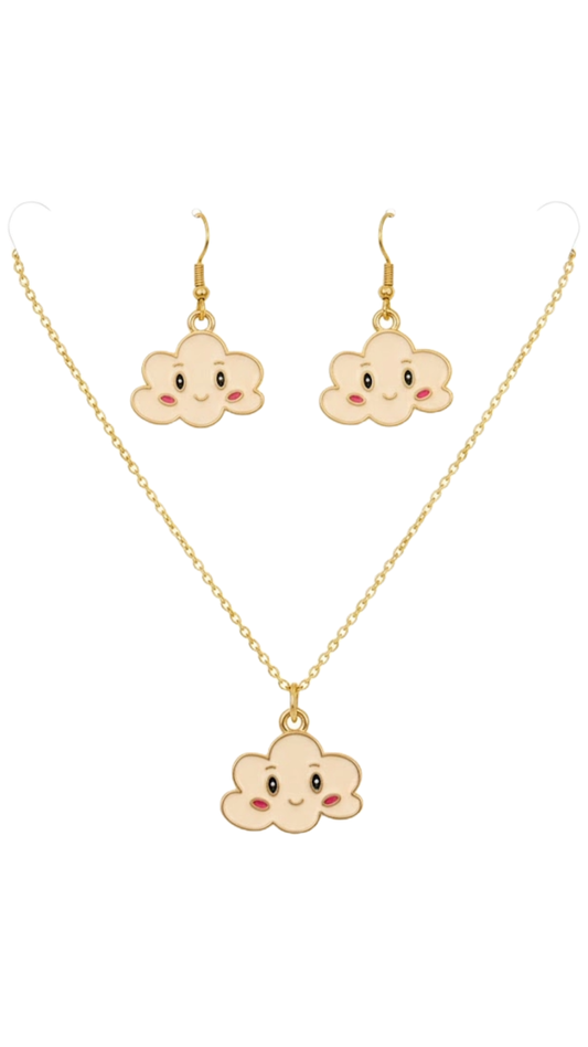 Cute Cloudy Smiles Necklace & Matching Earrings for Girls