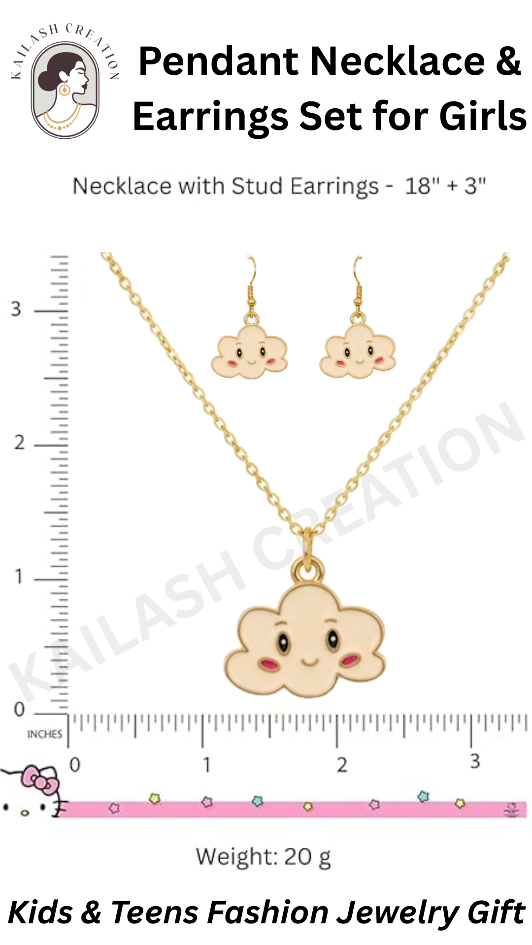 Cute Cloudy Smiles Necklace & Matching Earrings for Girls