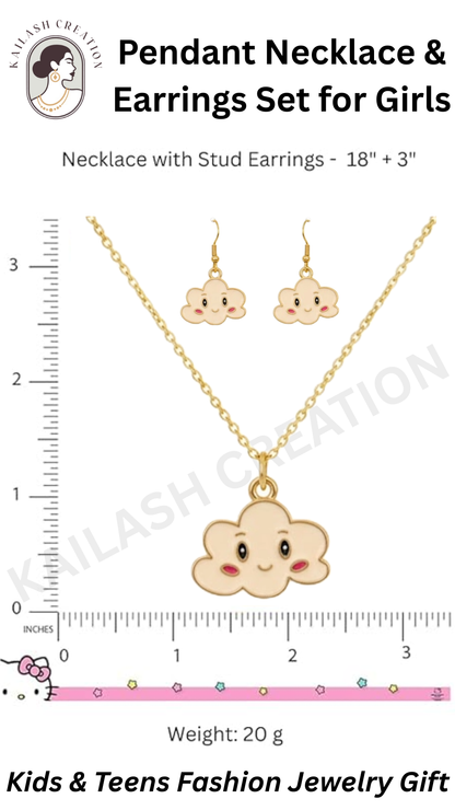 Cute Cloudy Smiles Necklace & Matching Earrings for Girls