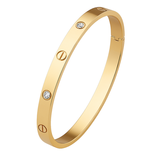 18K Gold Plated Unisex Love Oval Bracelet with Cubic Zirconia for Women