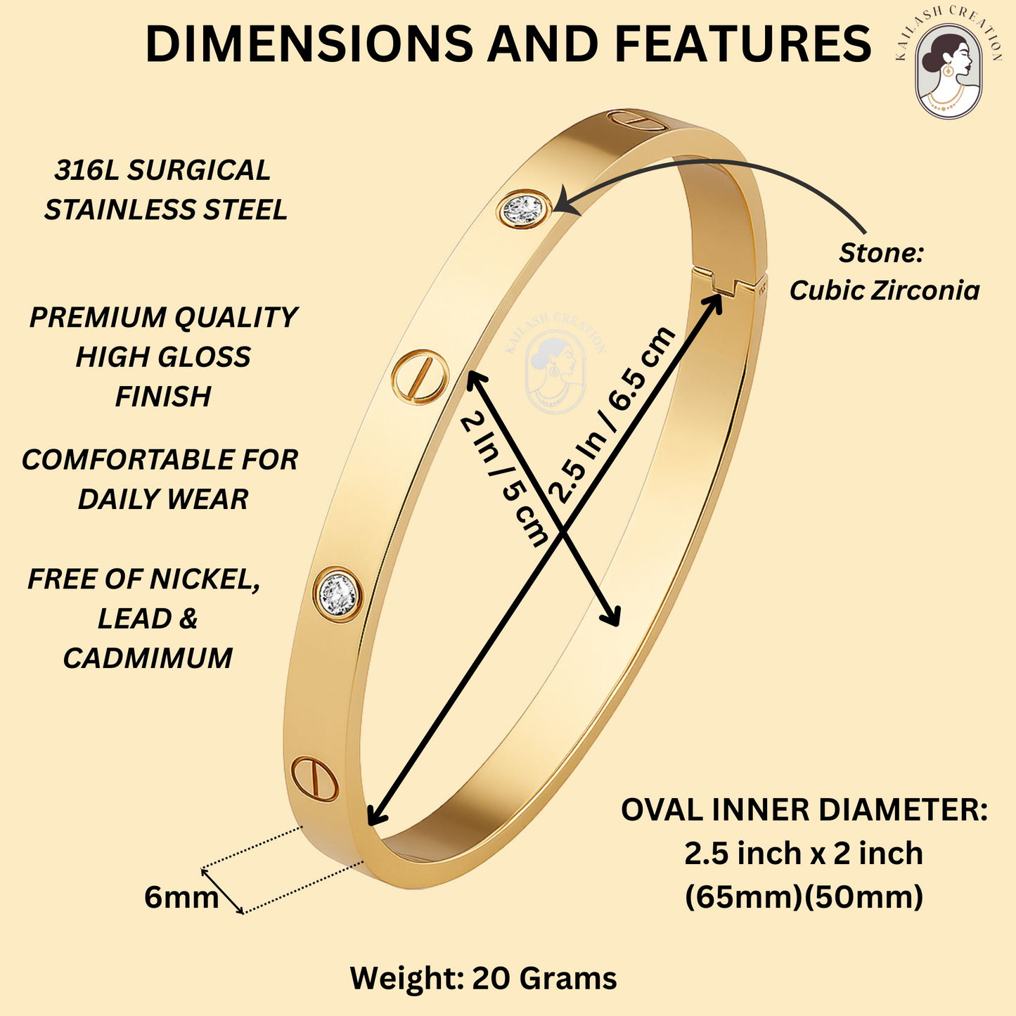 18K Gold Plated Unisex Love Oval Bracelet with Cubic Zirconia for Women