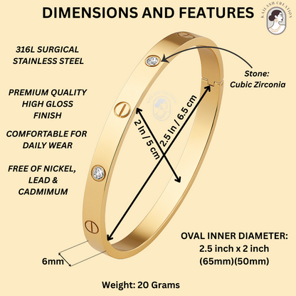 18K Gold Plated Unisex Love Oval Bracelet with Cubic Zirconia for Women