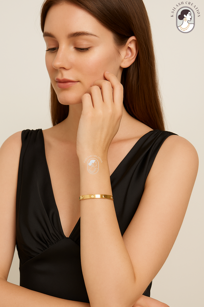 18K Gold Plated Unisex Love Oval Bracelet with Cubic Zirconia for Women