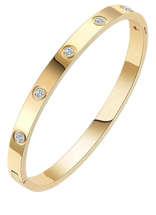 18K Gold Plated Unisex Love Oval Bracelet with Cubic Zirconia for Women