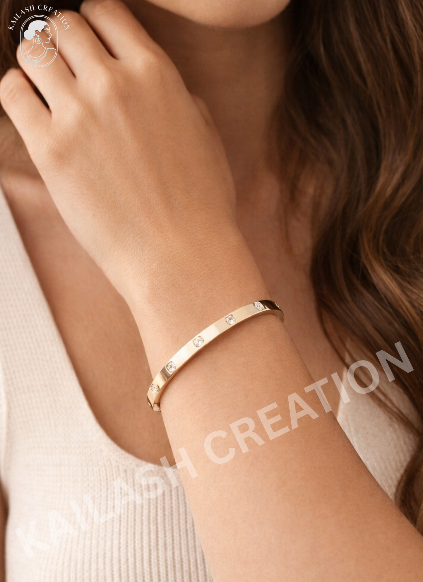 18K Gold Plated Unisex Love Oval Bracelet with Cubic Zirconia for Women