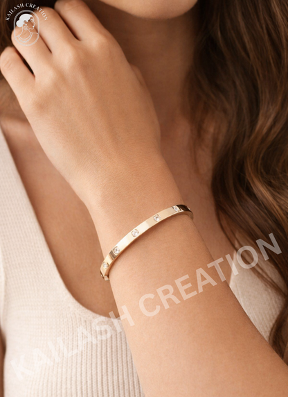 18K Gold Plated Unisex Love Oval Bracelet with Cubic Zirconia for Women