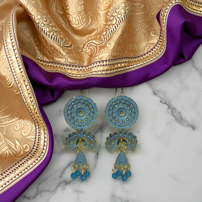 Traditional Gold-Plated Jhumka Earrings with Beads – Ethnic Indian Jewelry for Women