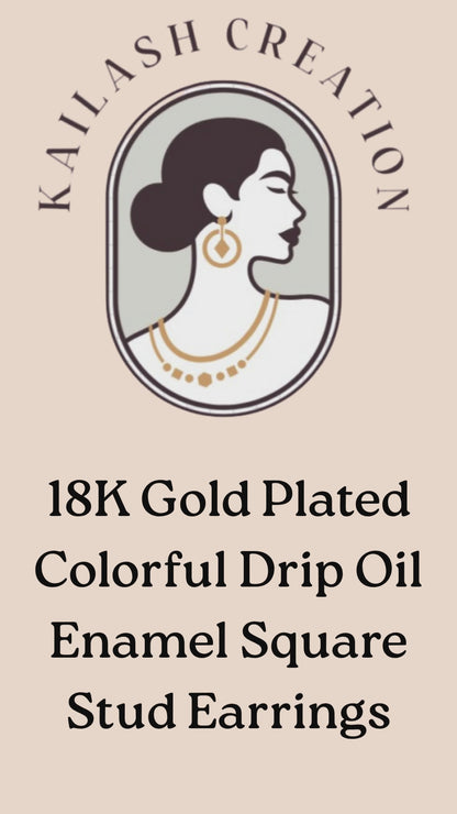 Gold Plated Oil Enamel Curve Stud Earrings for Women