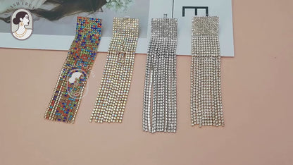 Silver Rhinestone Tassel Drop Earrings