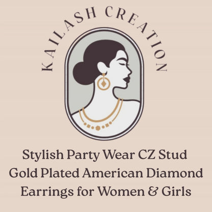 American Diamond Gold Plated Stud Earrings for Women Stylish