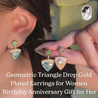 Triangle Enamel Pearl Drop Earrings for Women Stylish