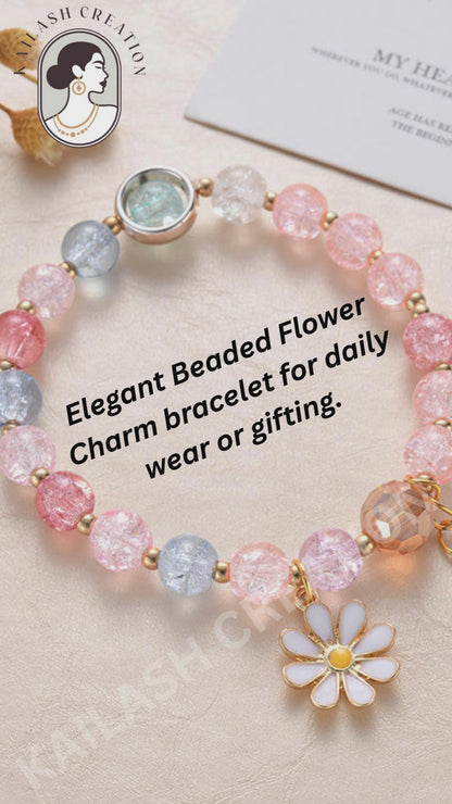 Beaded Flower Charm Bracelet for Girls & Women Stylish for Kids, Women & Gift Pack