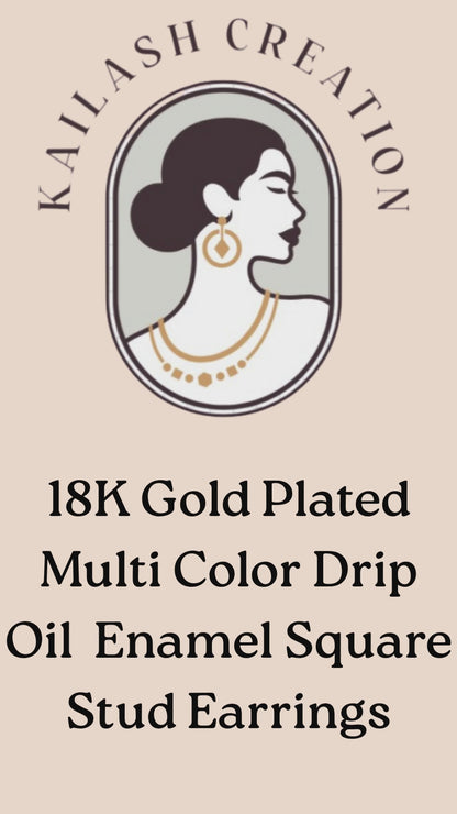 Multi Color Drip Oil  Enamel Square Stud Earrings for Women and Girls